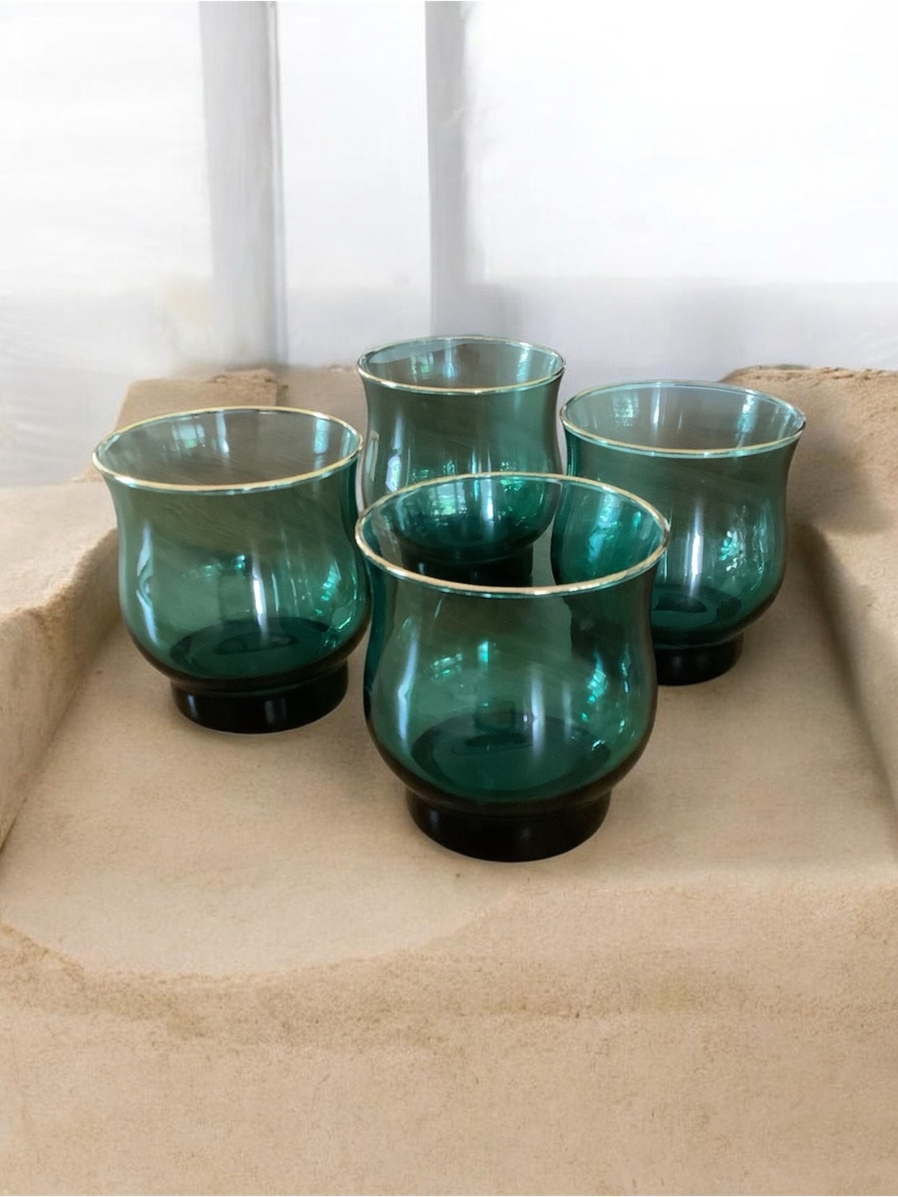Libbey Juniper Green tulip gold rimmed Rock Glasses  - Set of 4